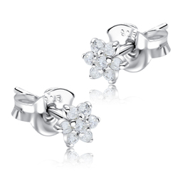 Flowers with CZ Stone Silver Ear Stud STS-5086